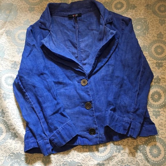 Netherlands True Blue Cropped 100% Linen Blazer - Picture 4 of 12